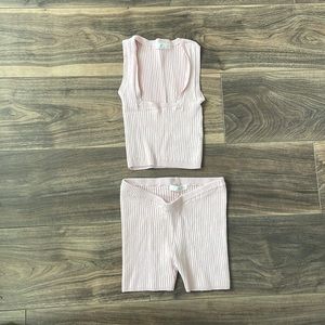 437 Pink Ribbed Set